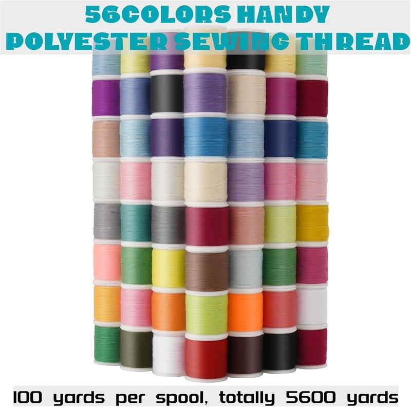 LRDCREEE 56 Spools Sewing Thread Kit for Hand Sewing and Machine Sewing Use, Colorful Polyester Thread Set 100 Yards Per Spool, 5600 Yards Total - Image 2